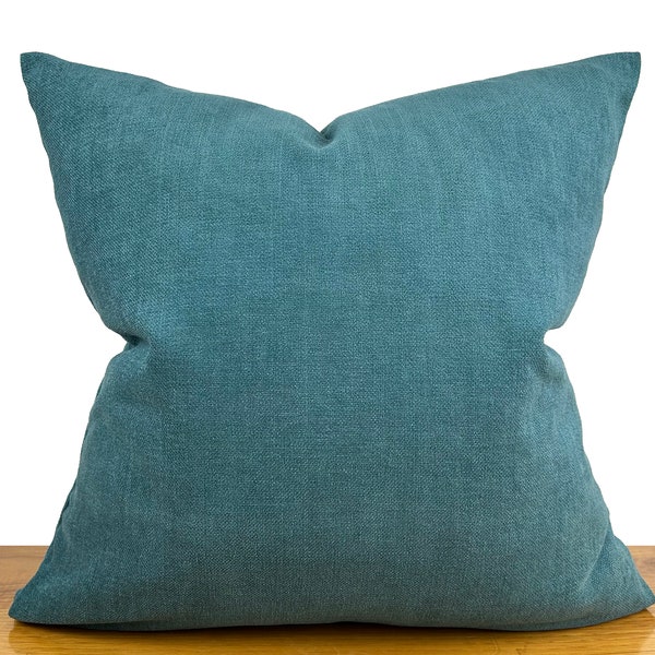 Dark Teal Pillow Cover, Euro Sham 24x24, Chenille Woven Soft Pillow for Bed, Turquoise Cushion Cover 18x18, Acqua Designer Pillow / All Size