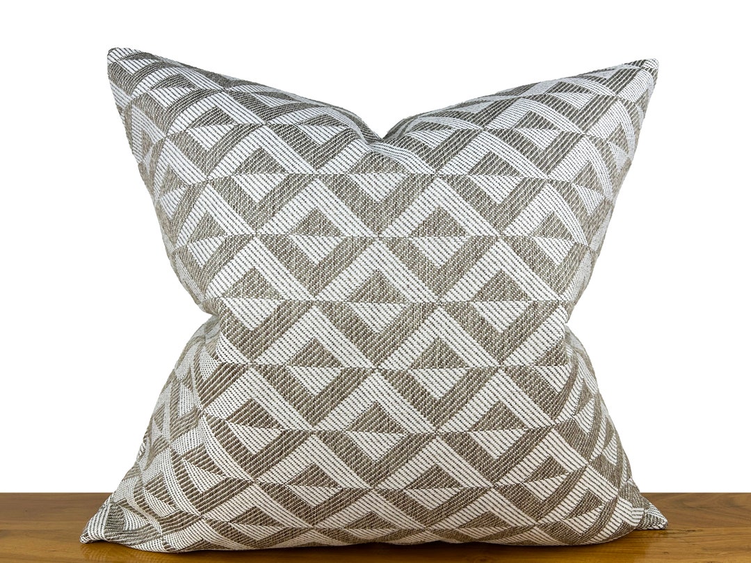 White Linen Geometric Pillow Linen Euro Sham 24x24 Beige Etsy