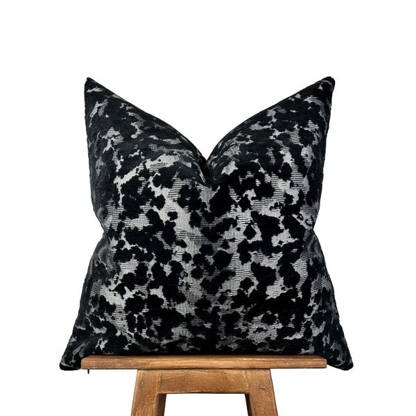 Luxury Black Cut Velvet Pillow Cover, Modern Abstract Throw Pillow, Decorative Cushion Case, High-End Designer Home Decor, Sofa Pillow Cover