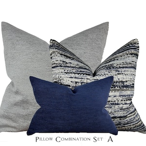 Ensemble de housse de coussin bleu gris, ensemble de coussin d'appoint en bleu marine et gris pour décoration de salon ou de chambre à coucher, coussins de canapé, taies d'oreiller européennes