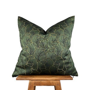 Housse de coussin décorative or vert, coussin élégant motif feuilles, coussin décoratif botanique, lombaire accent vert 12 x 36 24 x 24 22 x 22 18 x 18