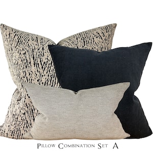 Cream and Black Modern Pillow Cover Set, Woven Accent Pillow Set for Couch, Throw Pillow Cover Set in Black and Beige, Designer Pillow