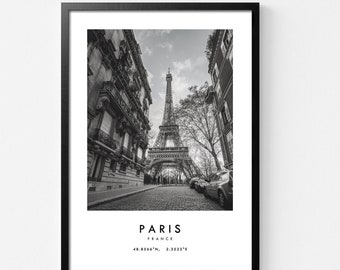Paris Eiffel Tower Print: Black and White Travel Poster (Digital Download)