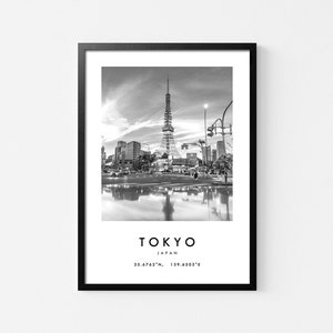 Tokyo Reise-Druck, Japan Poster, schwarz weiß Druck, Koordinaten Minimalist Wohnkultur, Wahrzeichen der Stadt Drucke, digitaler Download