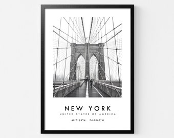 Stampa del ponte di Brooklyn: fotografia in bianco e nero di New York (download digitale)
