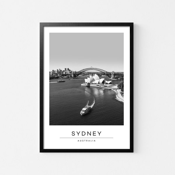 Sydney Travel Art Print, Sydney Travel Poster, Australia Travel Poster, Black and White Art Decor,Instant Digital Download