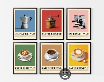 Láminas de café, decoración de pared para galería de cocina moderna (descarga digital)