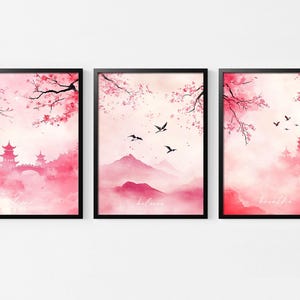 Japanese Spring Art Print, Watercolor Style Wall Art, Pink Sakura Poster,Japanese home decor,Y2k poster, Aesthetic print, Retro wall art