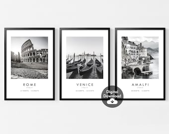 Italy Travel Poster Set: Amalfi, Rome, Venice Prints (Digital Download)