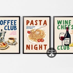 Set med konsttryck i köksmat: Mokakanna, pasta, vin (digital nedladdning)