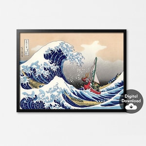 Legend of Zelda Windwaker The Great Wave off Kanagawa Poster, Videospiele Drucke, japanischer Ukiyo-e Druck, Spiel Wand Kunst Dekor, digitaler Download
