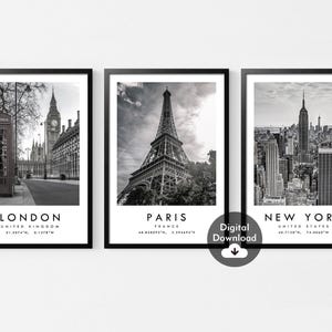 Set of 3 Travel Prints,London, New York, Paris, Poster Set, Travel Prints, Wall Art Decor, Travel Gift, Instant Digital Download