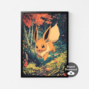 Eevee, Pokemon Illustration Prints, Eevee Anime Poster, Printable Wall Art, Nursery Wall Art,Bedroom Decor,Digital download