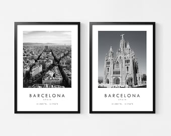 Barcelona Print: Black and White Cityscape, Spain Travel Decor (Digital Download)