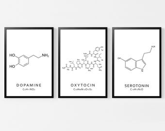 Serotonin, Oxytocin & Dopamin Molekül Prints: Chemie Wandbild