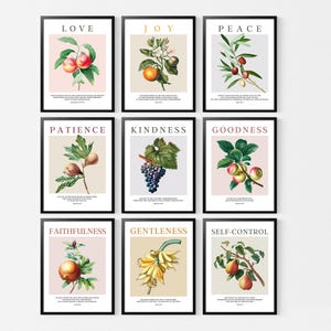 Fruit of the Spirit Wall Art, Printable Neutral Christian Set, Bible Verse Prints, Galatians 5 22-23 Printable Wall Art, Scripture Print