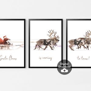 Set of 3 Christmas Prints,Christmas Santa Claus with a sleigh Prints,Christmas decorations,Christmas Wall Art Print, Xmas Home Decor