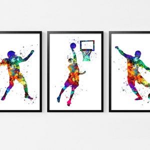 Basketball, Football, Rugby Prints, Set of 3 Sports Print, Watercolor Sports Poster, Boy sports, Boys room decor, sport football, basketball