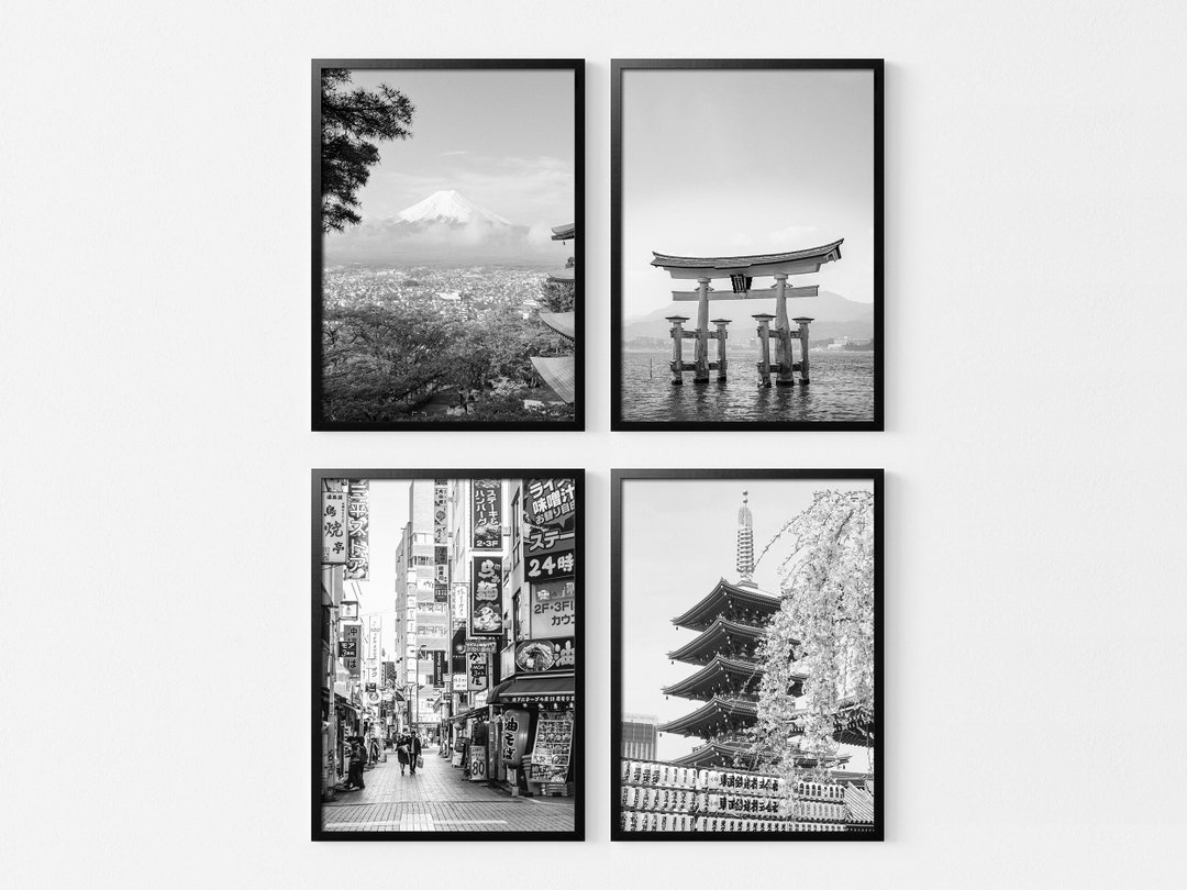 Japanese Prints Gallery, Set of 3 Prints, Black and White Prints, Japanese Landscape Photography