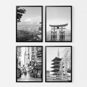 Japanese Prints Gallery, Set of 3 Prints, Black and White Prints, Japanese landscape Photography, Japanese Wall Art Set, Japan Photo Bundle