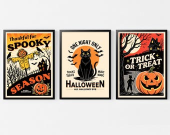 Impressões de arte retrô de Halloween: decoração de temporada assustadora (download digital)