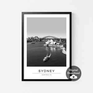 Sydney Travel Kunstdruck, Sydney Travel Poster, Australien Reiseplakat, schwarz und weiß Art Decor, Sofortiger digitaler Download