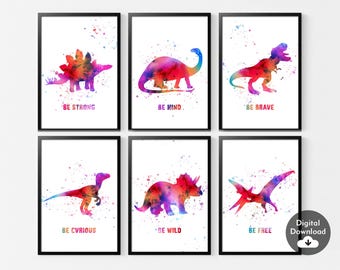 Watercolor Dinosaur Prints: Kids Room Decor (Set of 6) (Digital Download)
