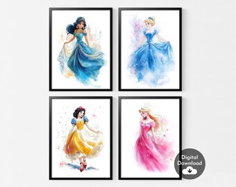 Watercolor Princess Prints: Nursery Wall Art (Digital Download)