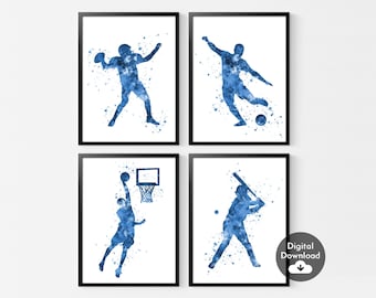 Sports Ball Watercolor Print Set: Boys Room Decor (Digital Download)