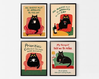 Funny Black Cat Print, Trendy Home Decor, Cat Lover Gift
