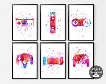 Watercolor Video Game Controller Prints: Gamer Wall Art (Digital Download)