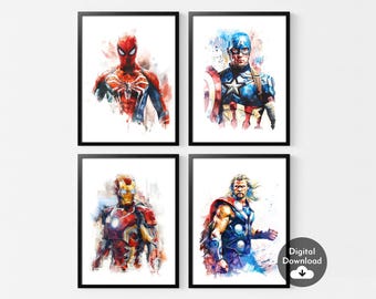 Superhelden Drucke Jungen Mädchen Zimmer Aquarell Bilder Wanddeko