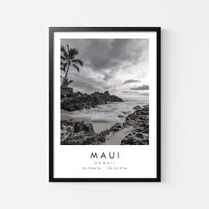 Maui Travel Print, Maui Travel Poster, Hawaii Travel Print, Beach Travel Poster, Sea Travel Art, Black and White, Travel Gift