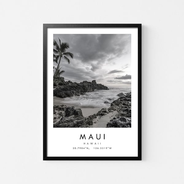 Maui Travel Print, Maui Travel Poster, Hawaii Travel Print, Beach Travel Poster, Sea Travel Art, Black and White, Travel Gift