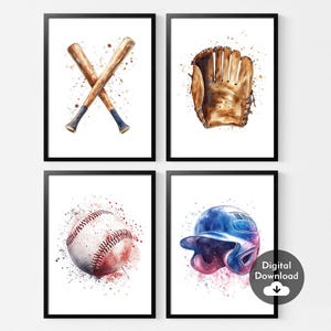 Set of 4 Baseball print, Baseball printable art,Sport art prints,Teen Boy Wall Art Decor,Football Gift Poster,Soccer Gift,Digital Download