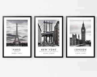 London, New York, Paris Print Set: Travel Home Decor (Digital Download)