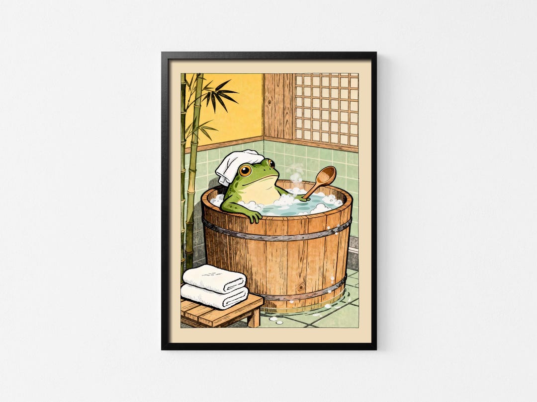Japanese Frog Wall Art Bath Print, Japanese Bathroom Wall Art, Japandi ...