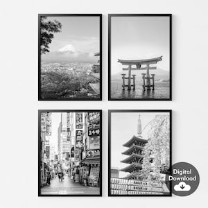 Japanese Prints Gallery, Set of 3 Prints, Black and White Prints, Japanese landscape Photography, Japanese Wall Art Set, Japan Photo Bundle