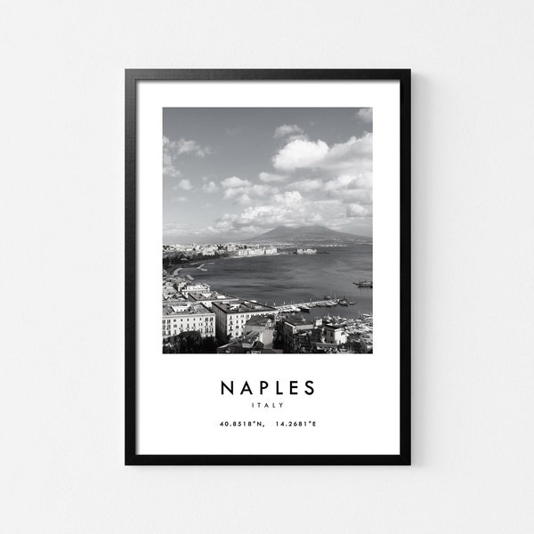 Naples Travel Print,Naples Italy Travel Poster,Unique Wall Art, Coordinates Minimalist Home Decor,Black and White Print,City Landmark Prints