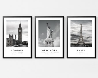 London, New York, Paris Prints, Travel Poster Set (Digital Download)