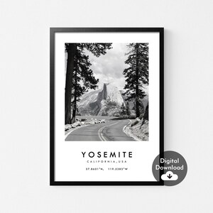 Yosemite Travel Print, California Poster,Yosemite Wall Art,Coordinates Minimalist, Home Decor, Yosemite National Park,Digital Download