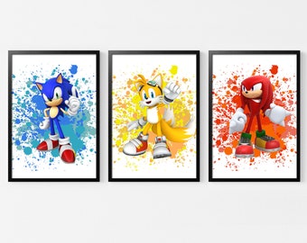 Set of 3 Sonic Poster,Sonic Watercolor Art Print Poster,Action Adventure Gameing Poster,Kawaii Room Decor,Home Decor