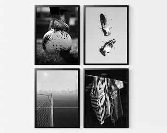 Set of 4 Sports Soccer Print,Black and White Football Poster,Teen Boy Wall Art Decor,Football Gift Poster,Soccer Gift,Digital Download