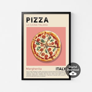 Pizza Print,Italian Food Poster,Kitchen Wall Art, Kitchen Print, Pizza Lover Gift, Kitchen Decor,  Mid Century Modern,digital download