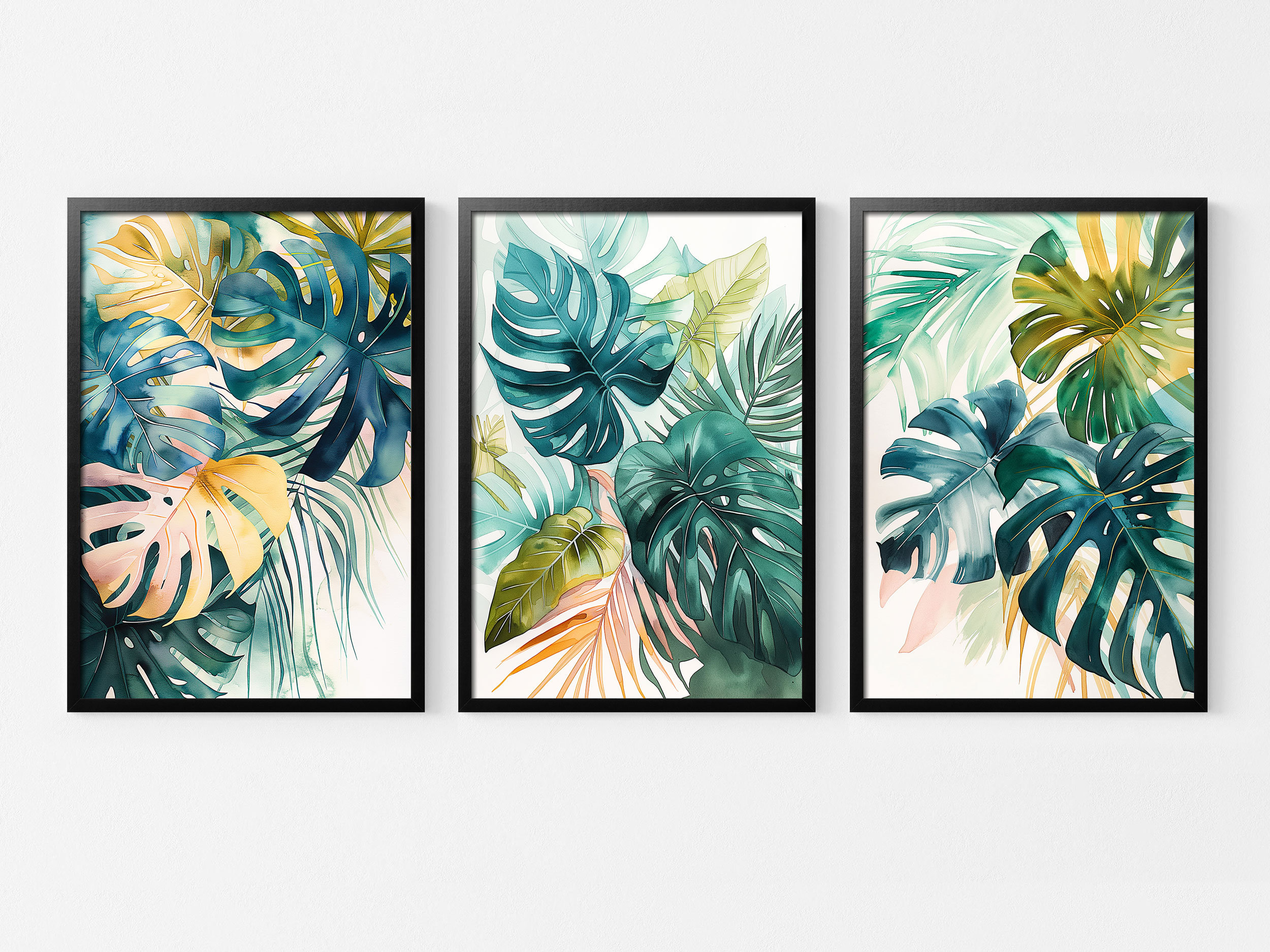 Set of 3 Tropical Leaf Watercolor Print,green Tropical Leaves Wall Art ...