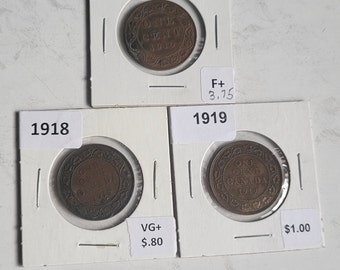 Group of 3 Canadian large one cent coins