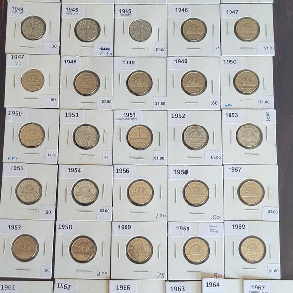 Group of 36 Canadian five cent coins