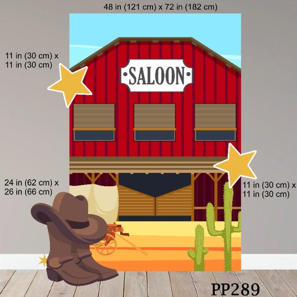 WESTERN COWBOY SALOON Party props backdrops 4MM coroplast cutouts standees durable resistant multi use (No stands / stakes included)