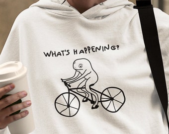 Funny Frog Hoodie, Silly Toad Hoody, Frog Riding Bicycle Hoodie, Frog Meme Lmao, Funny Toad, Whats Happening, Toad on Bike, Funny Hand Drawn