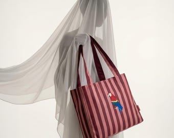 Parrot Tote Bag: Double-Sided, Waterproof, Handmade Microfiber Tote (12.2 x 10.2 x 3 in)